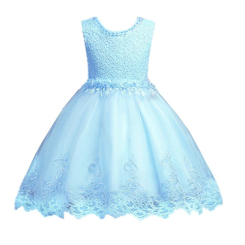 DreamHigh Flower Girl's Floral-Embroidered Pearl Embellished Evening Dress Up Sky Blue - 4Y - Image 1